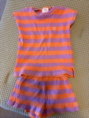 Zara Kids Orange and Purple Ribbed Stripe Set